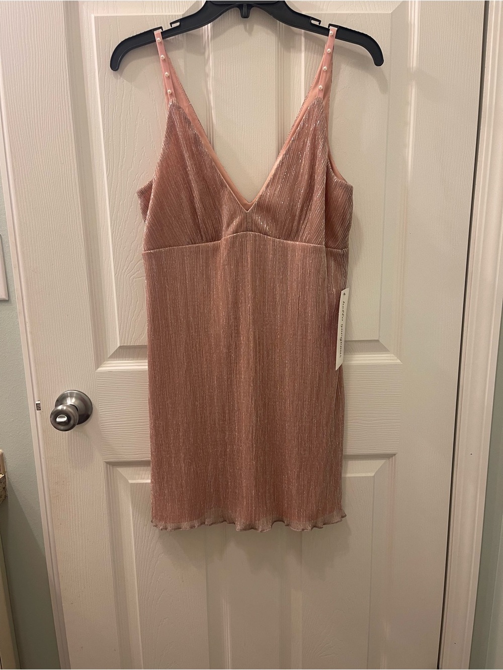 Speechless Rose Gold Shimmery V-Neck Slip Dress